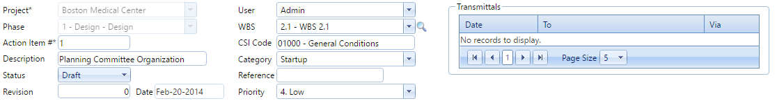 2. Action Items Header Fields