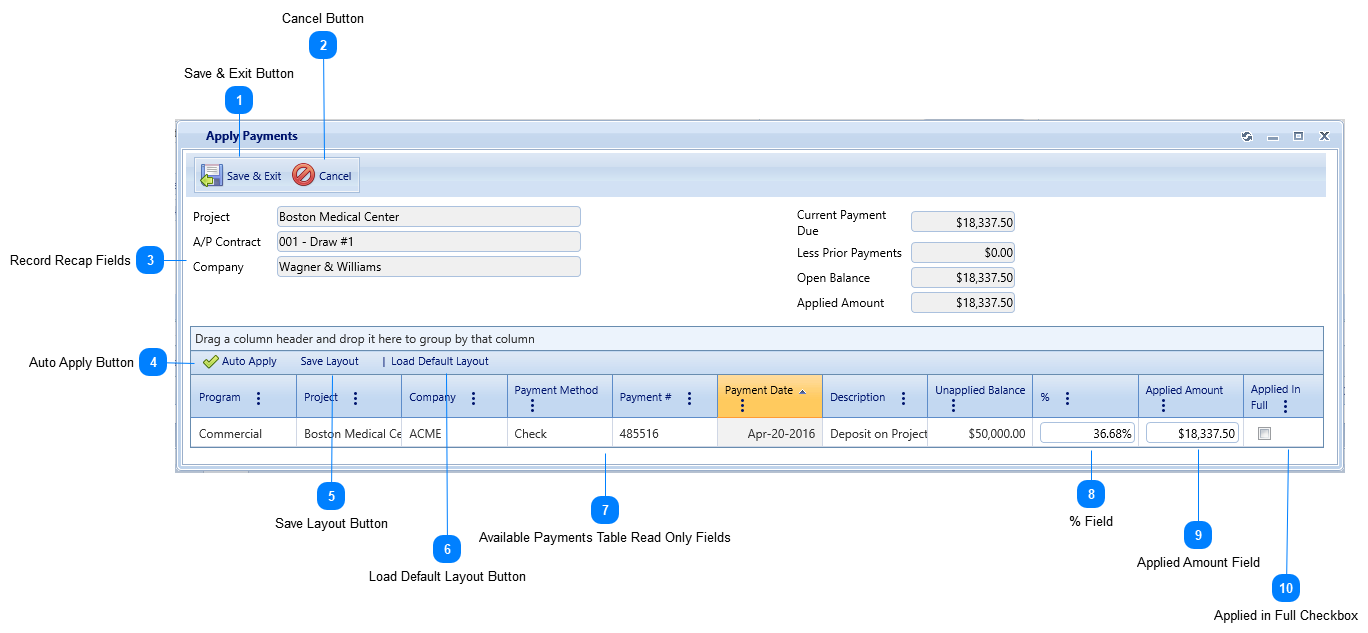 Apply Payments Dialog