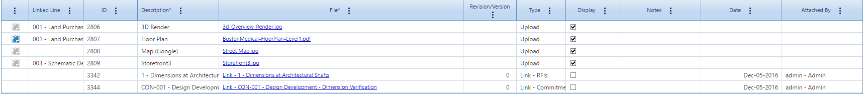 3. Attachments Tab Table