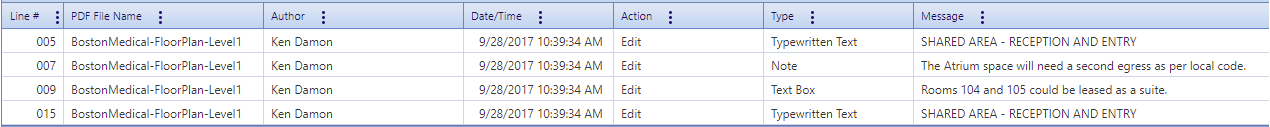 5. Bluebeam Markups Table