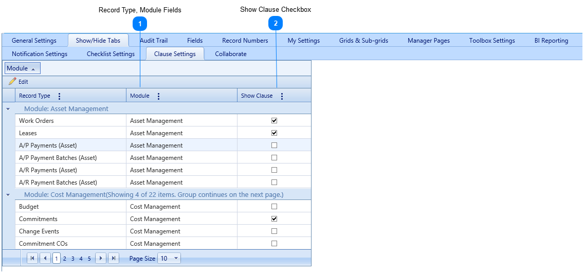 Clause Settings Tab