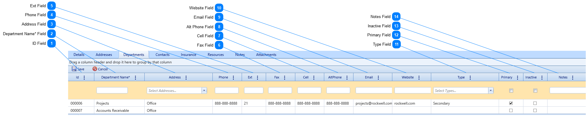 Companies Departments Tab