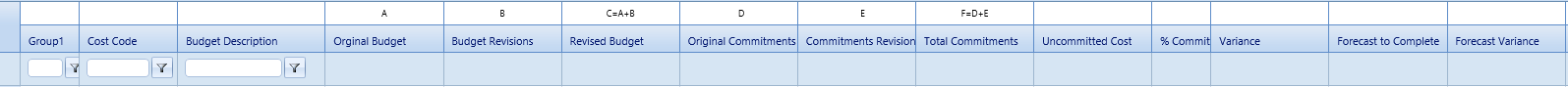 4. Cost Worksheets Details Tab Column Headers