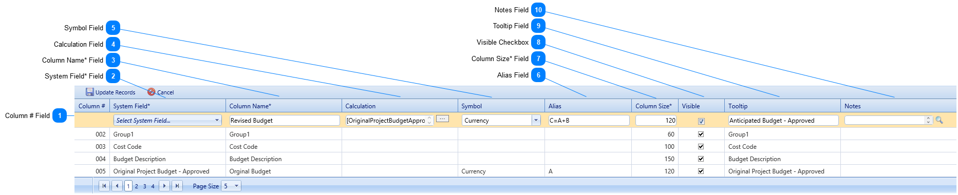 Define Worksheets Details Tab Table