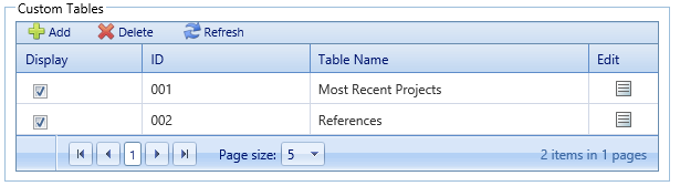 3. Custom Tables Section