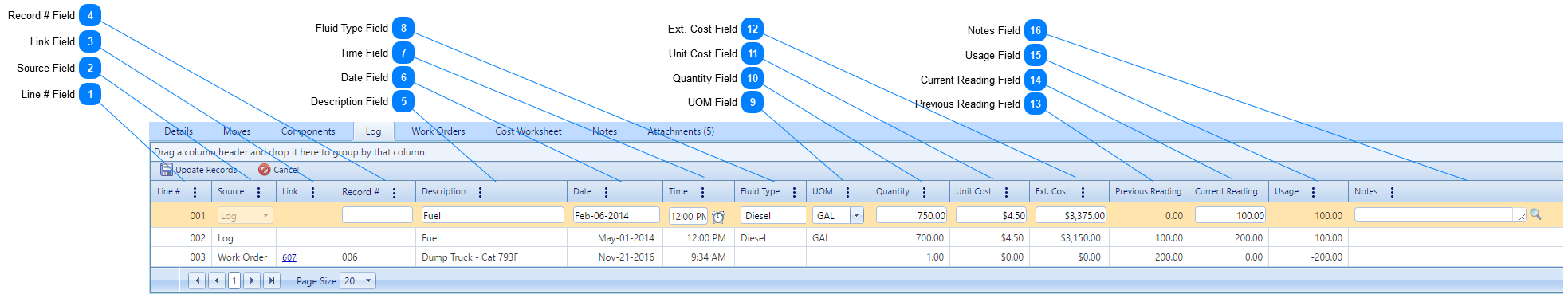 Equipment Log Tab