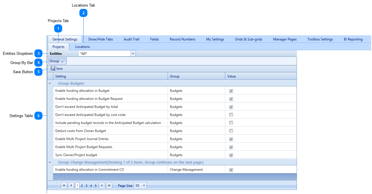 General Settings Projects Tab