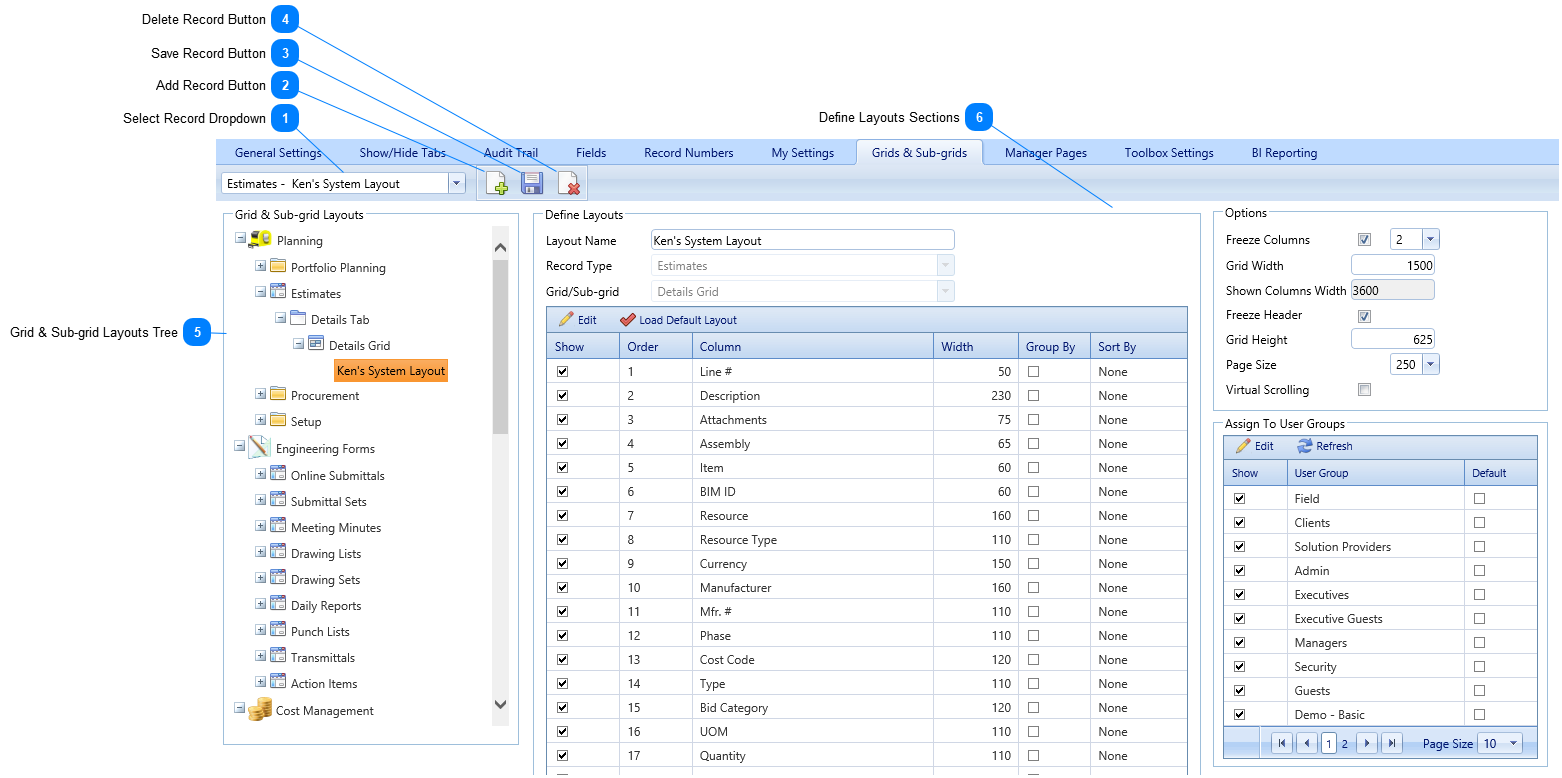 Grids & Sub-grids Tab