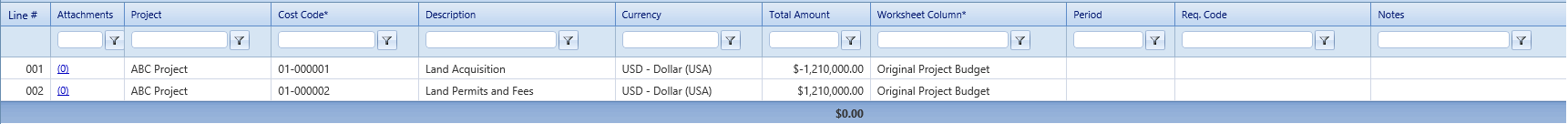 4. Journal Entries Details Tab Table