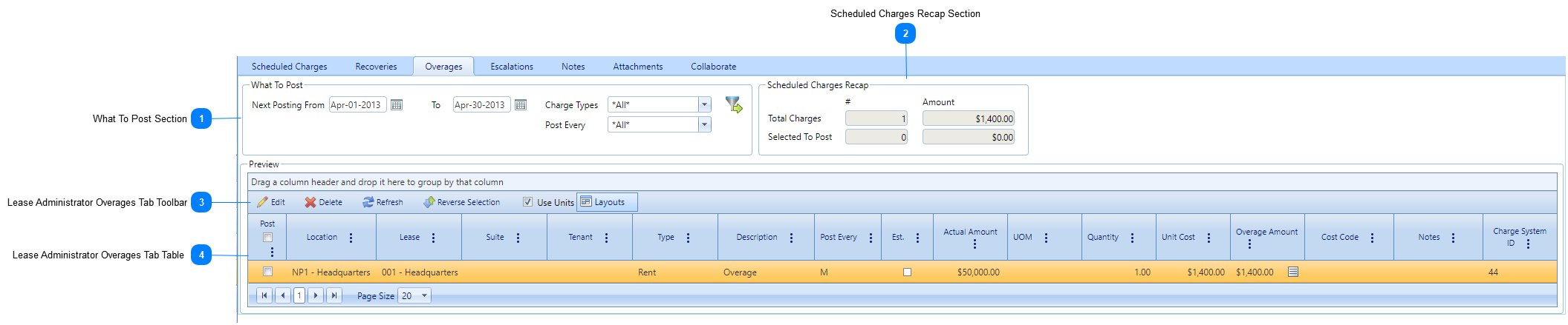 Lease Administrator Overages Tab