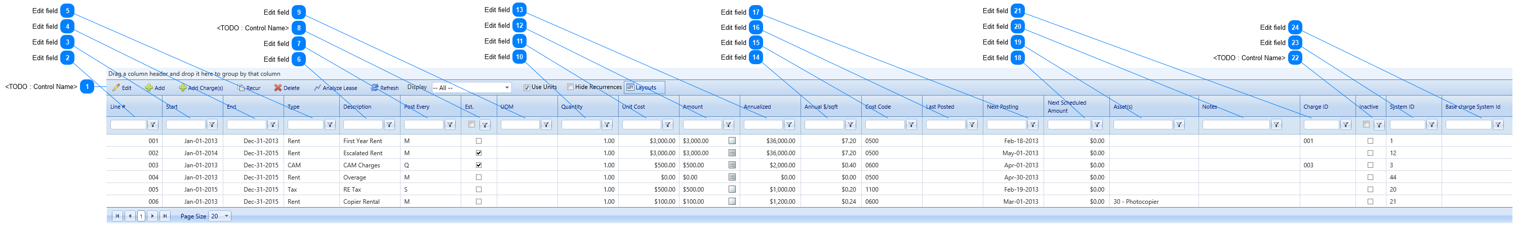 Leases Charges Tab