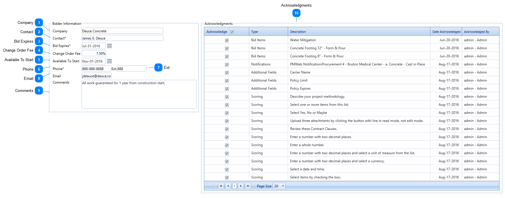 Online Bidding Submission Tab