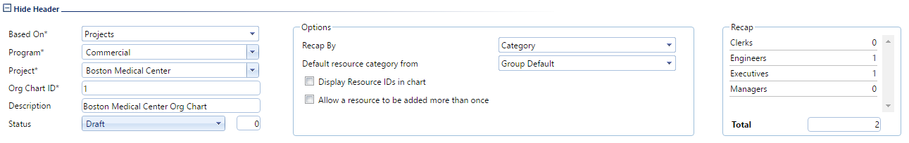 2. Org Chart header Fields