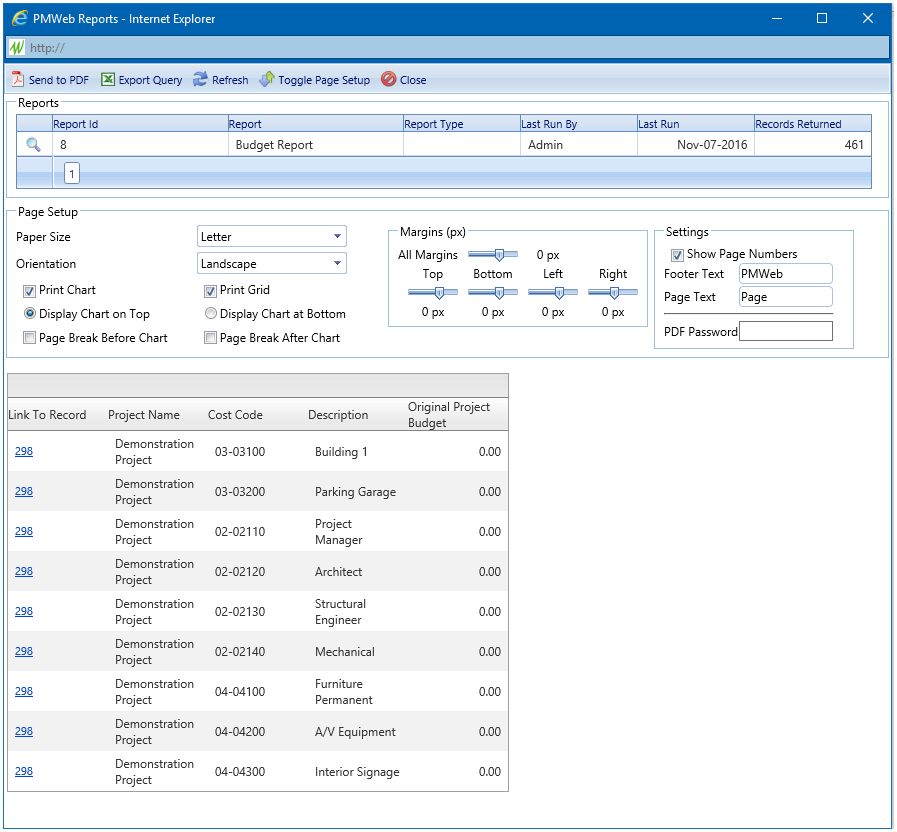 PMWeb Reports Preview Dialog