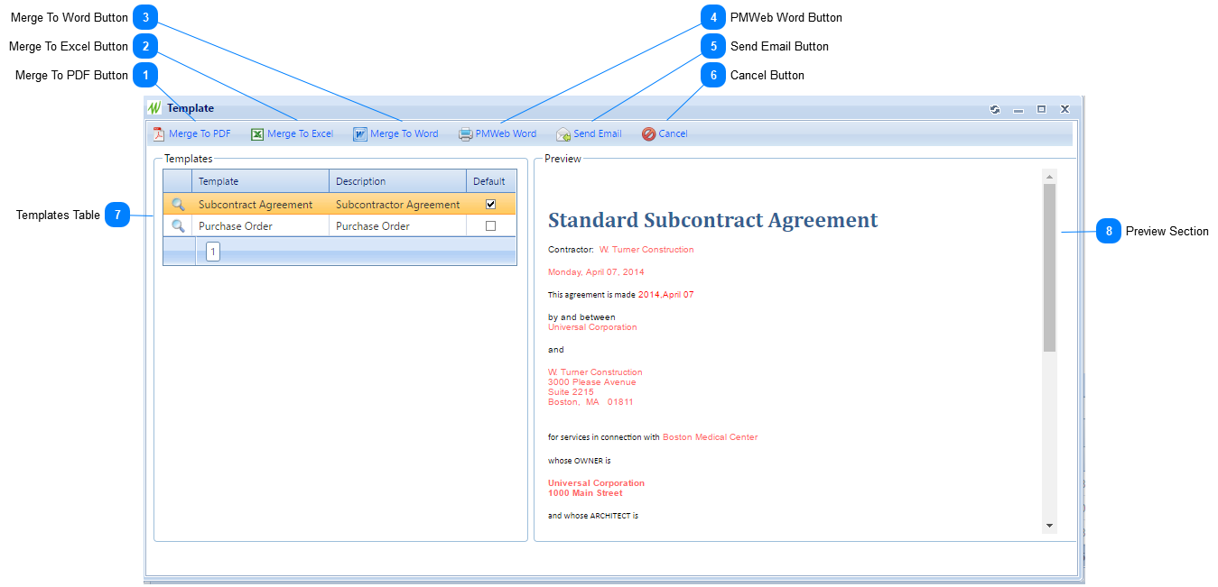 PMWeb Word Templates Dialog