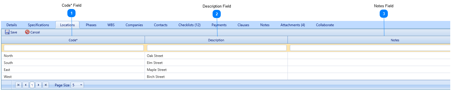 Projects Locations Tab