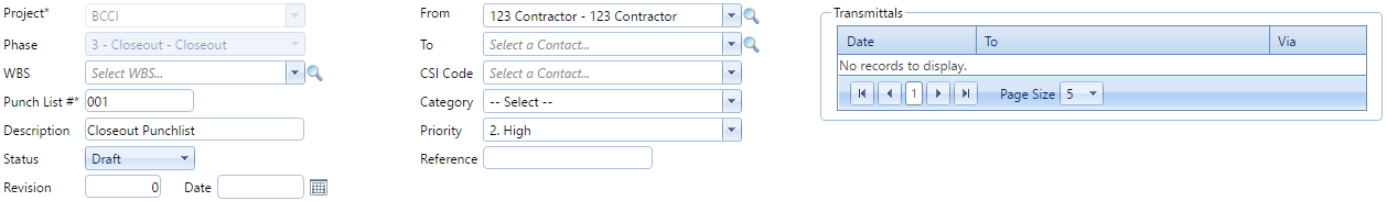 2. Punch Lists Header Fields