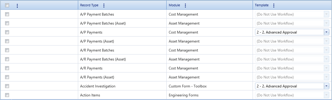 3. Record Types Tab Table