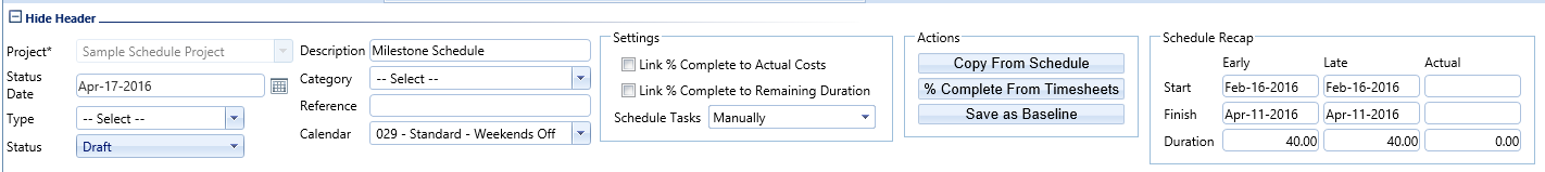 3. Schedules Header Fields