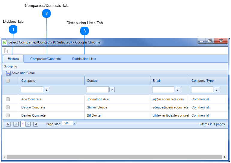 Select Companies/Contacts Dialog