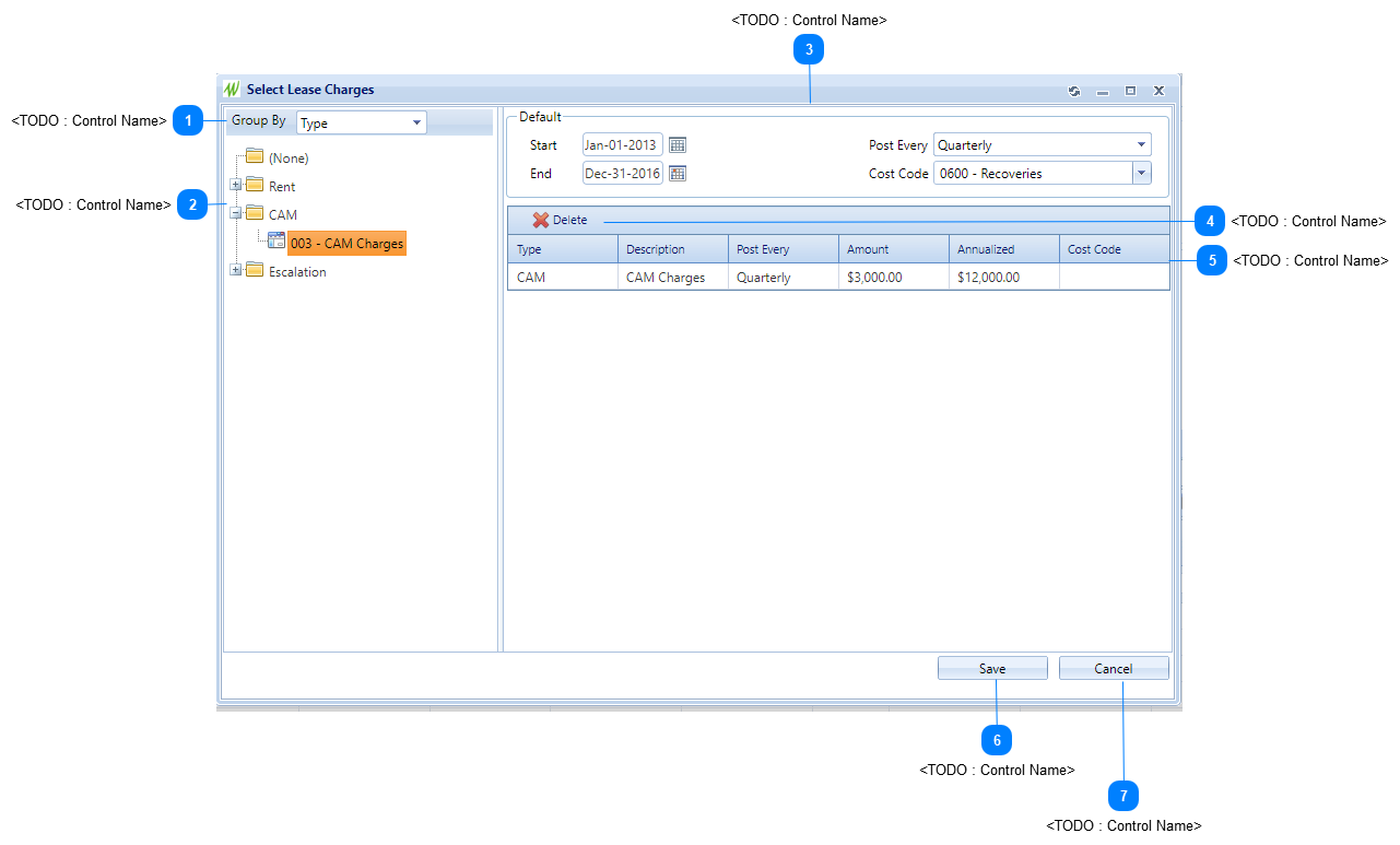 Select Lease Charges Dialog