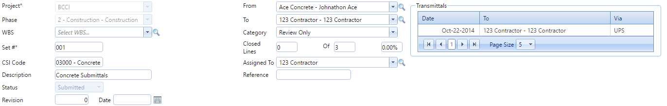 2. Submittal Sets Header Fields