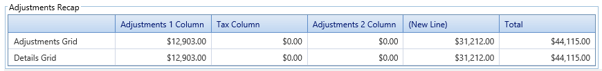 3. Adjustments Tab Adjustments Recap Section