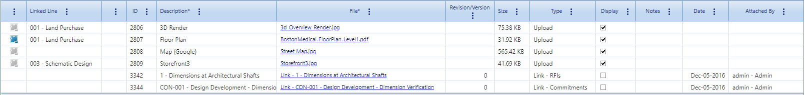 3. Attachments Tab Table