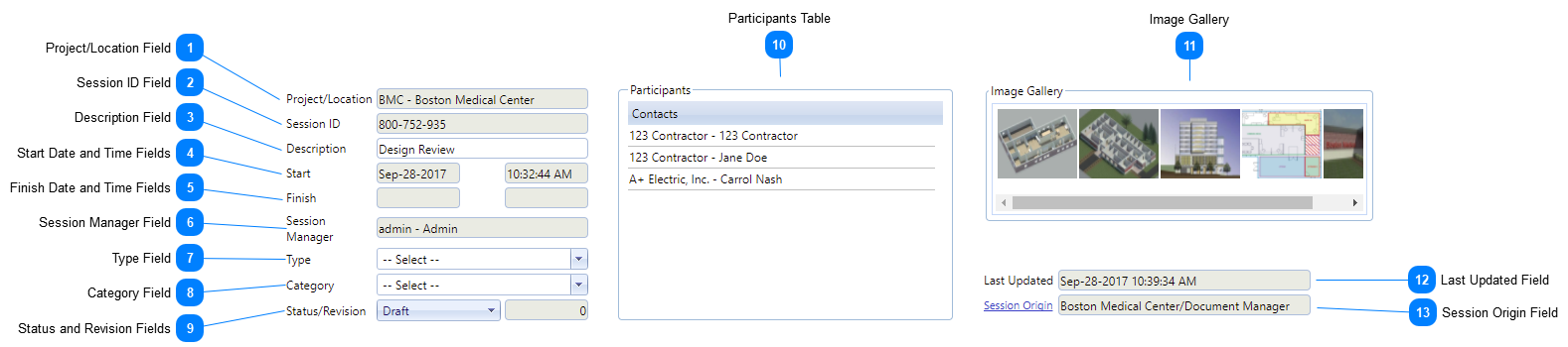 Bluebeam Markups Header Fields