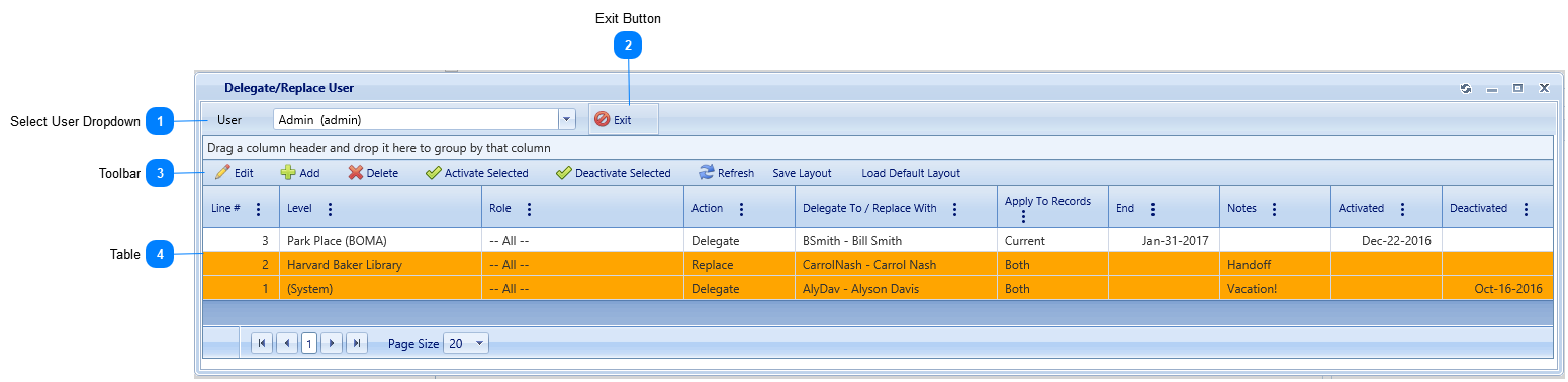 Delegate/Replace User Dialog