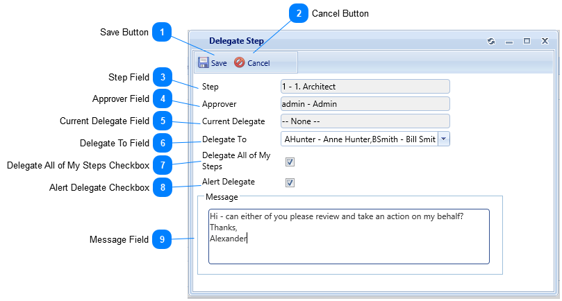 Delegate Step Dialog