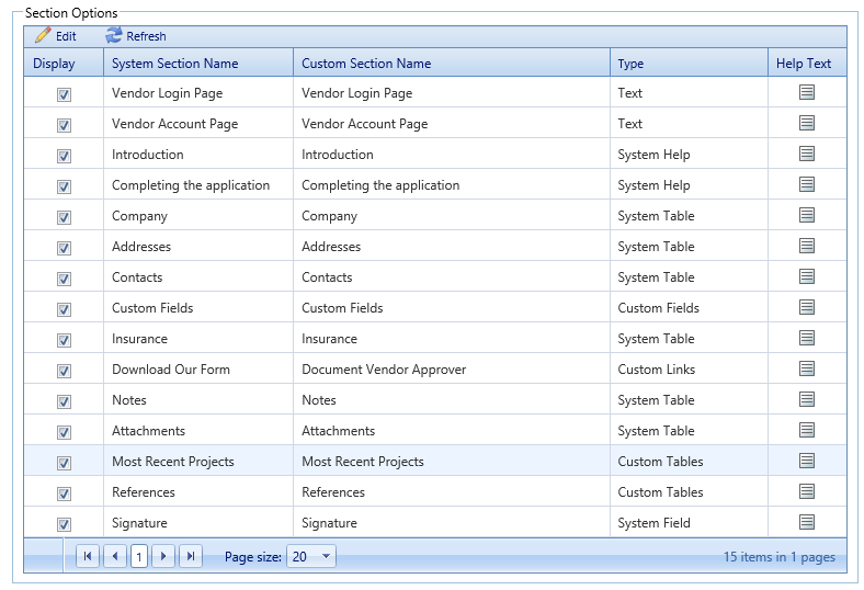 1. Section Options