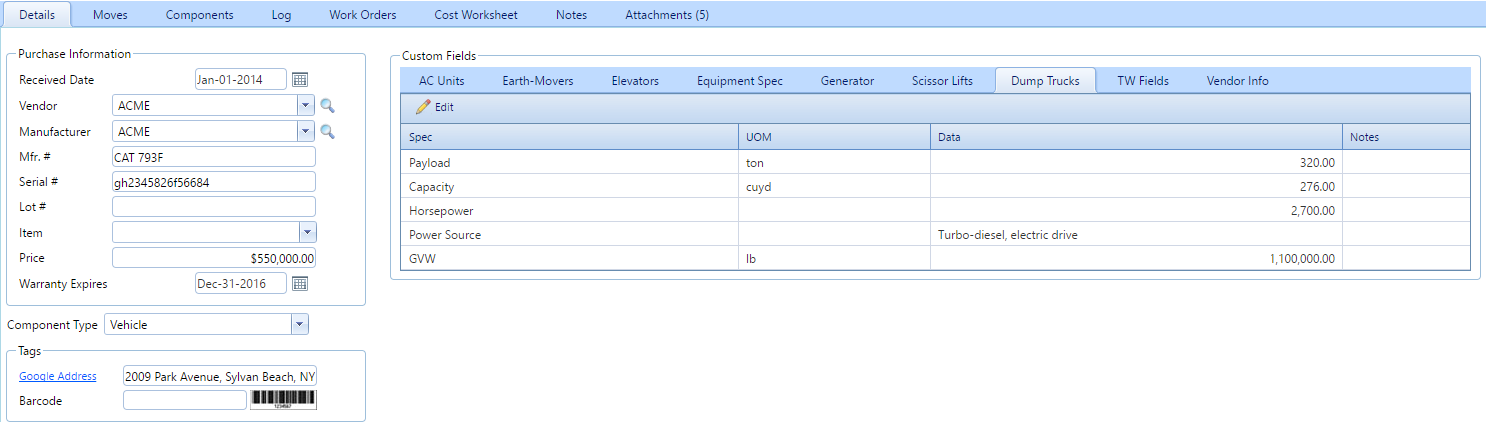 3. Equipment Details Tab