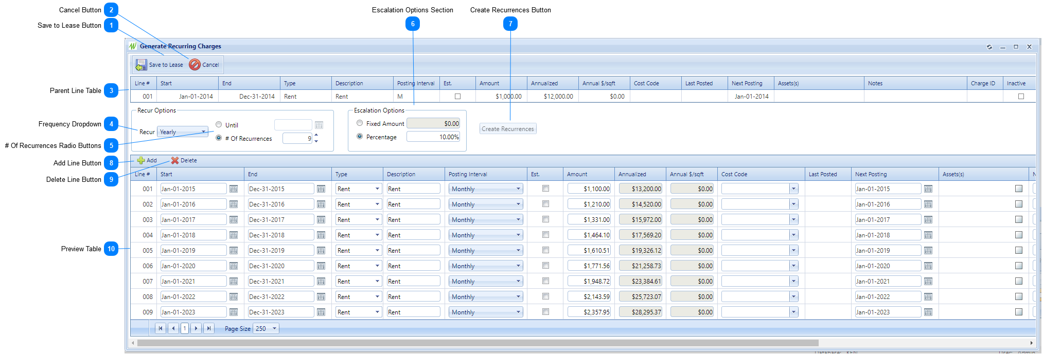 Generate Recurring Charges Dialog