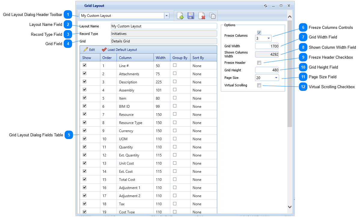 Grid Layout Dialog