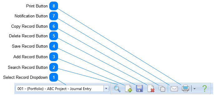 Journal Entries Header Toolbar