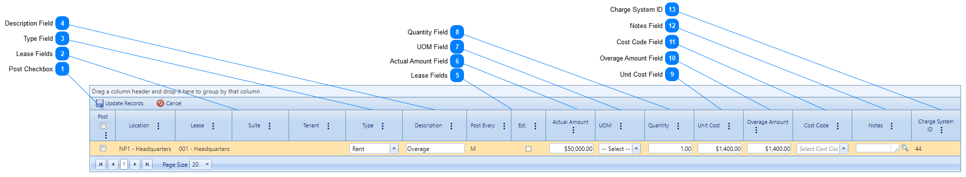 Lease Administrator Overages Tab Table