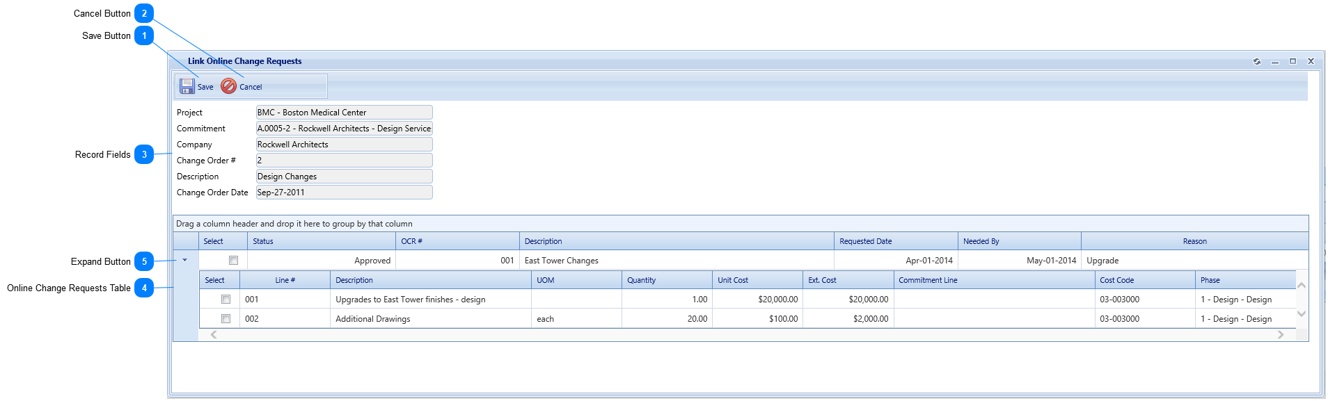 Link Online Change Requests Dialog