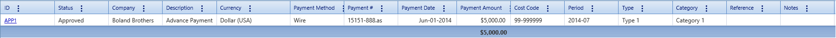 2. Payments Tab Table