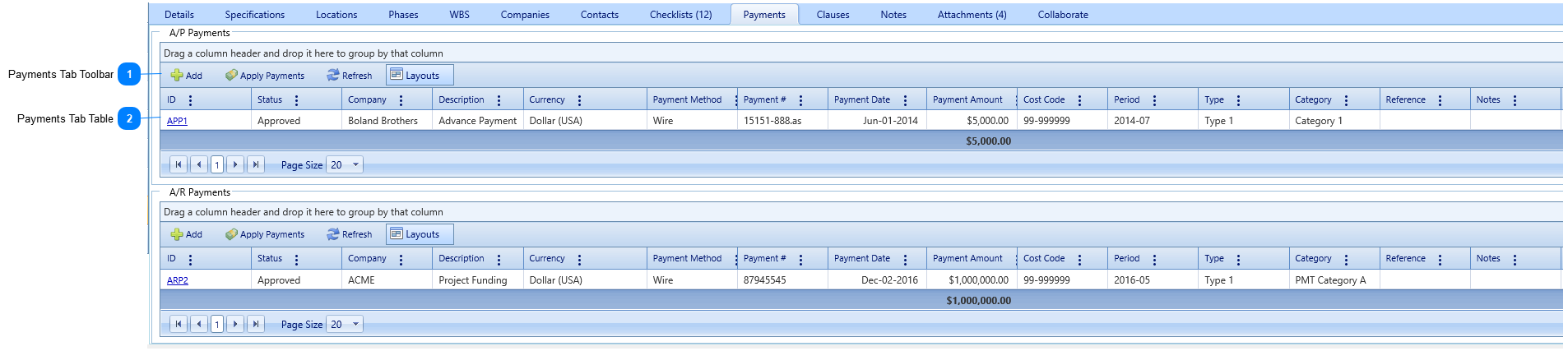 Payments Tab