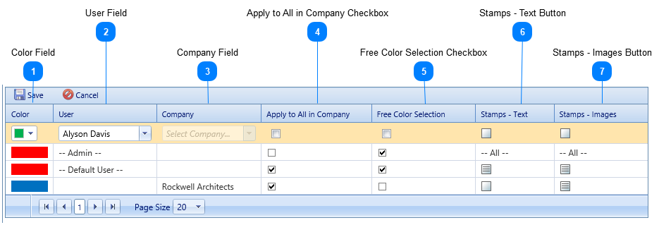 PMWeb Viewer Defaults Tab Table