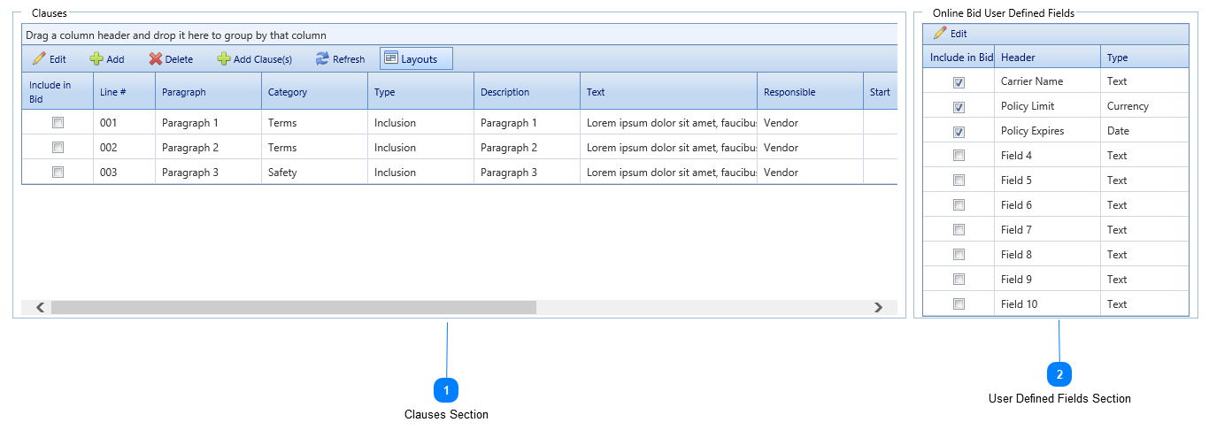 Procurement Clauses Tab