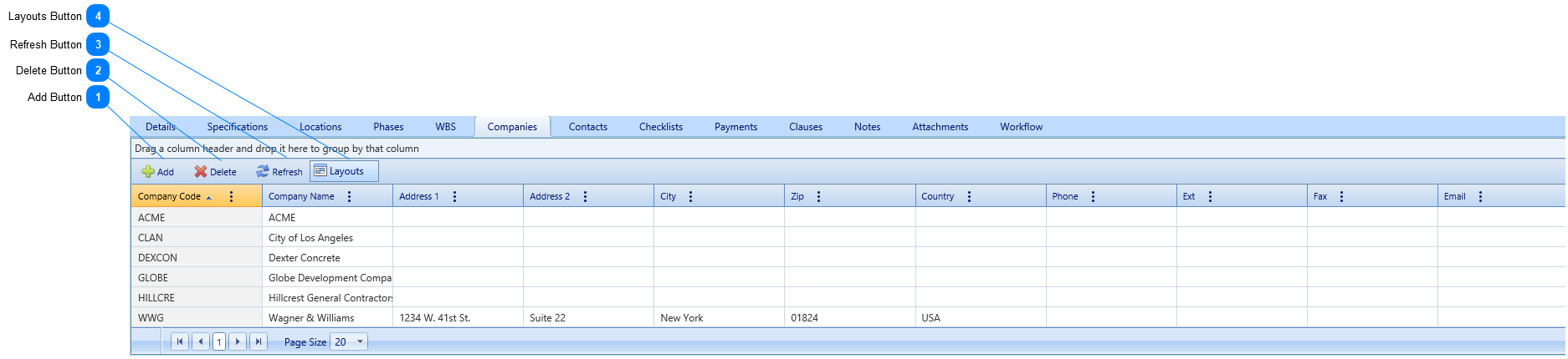 Projects Companies Tab