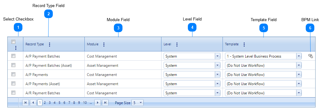 Record Types Tab Table
