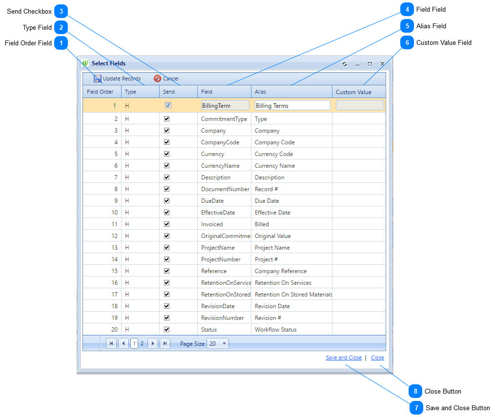 Select Fields Dialog