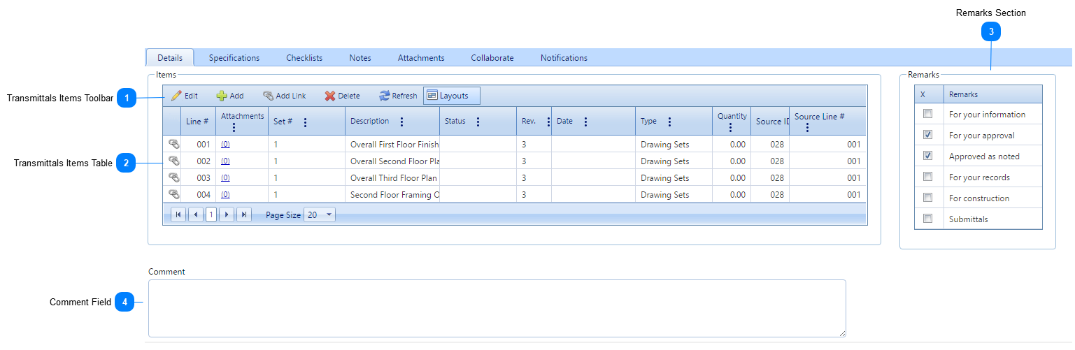 Transmittals Details Tab