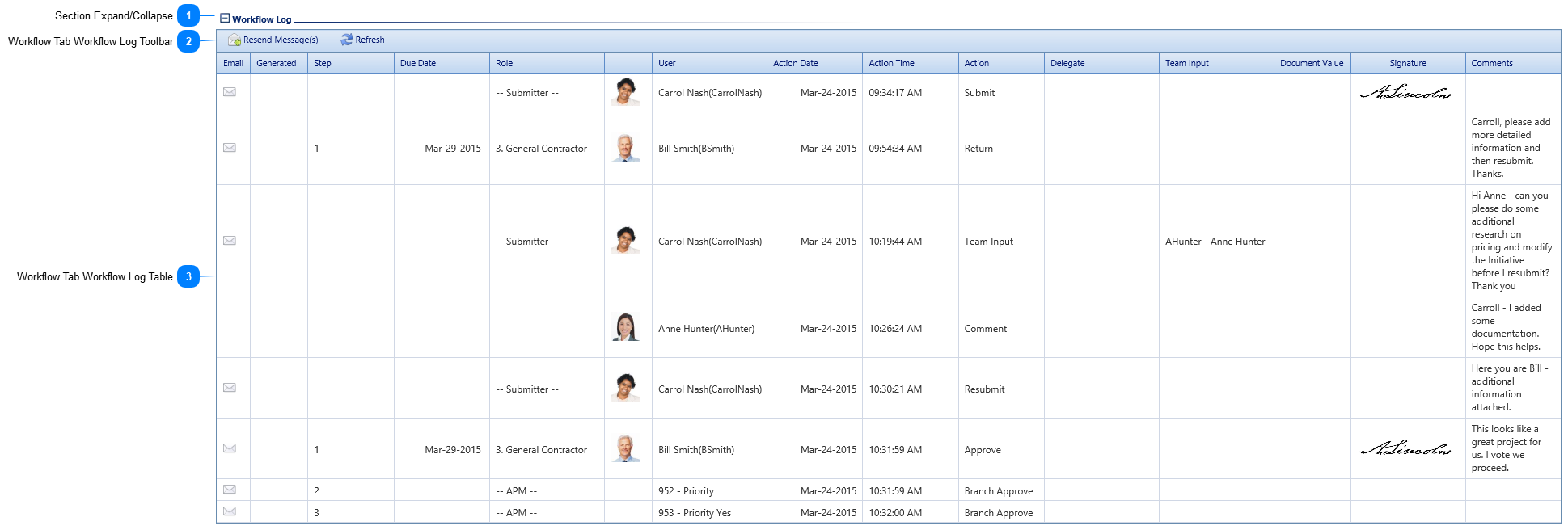 Workflow Tab Workflow Log Section