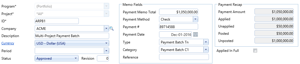 2. A/R and A/P Payment Batches Header Fields