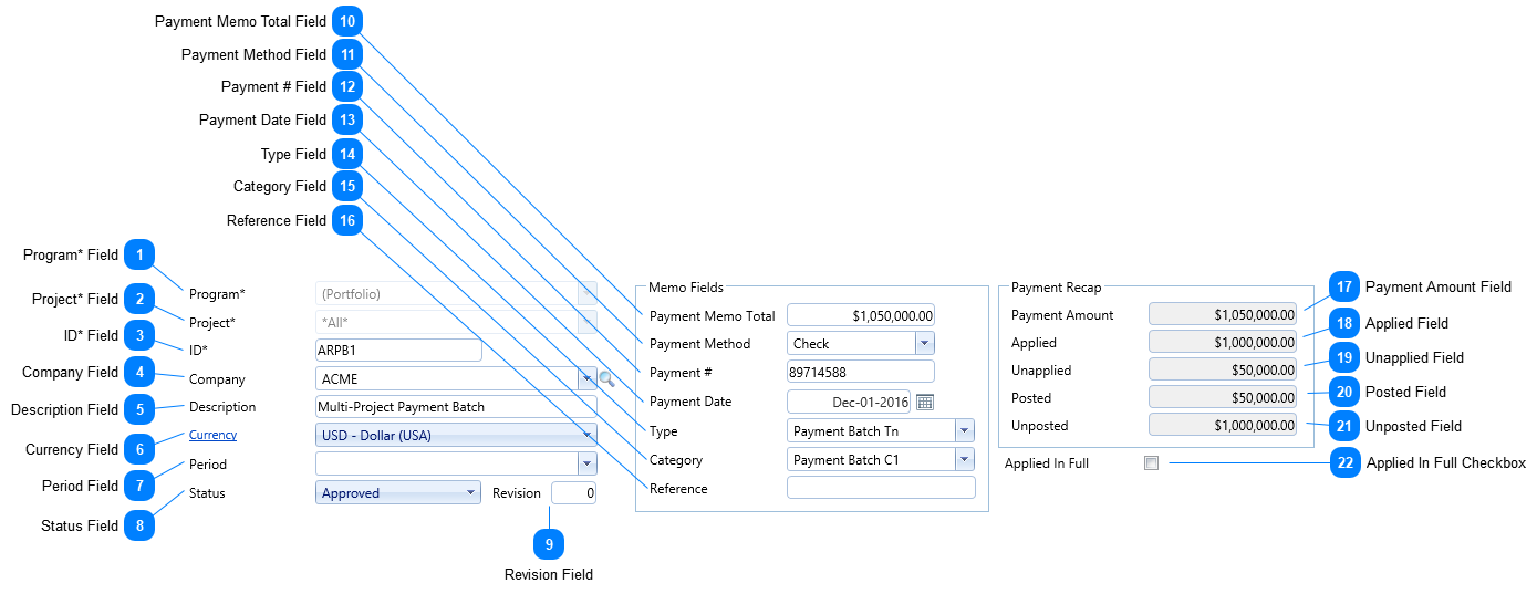 A/R and A/P Payment Batches Header Fields