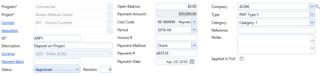 2. A/R and A/P Payments Header Fields